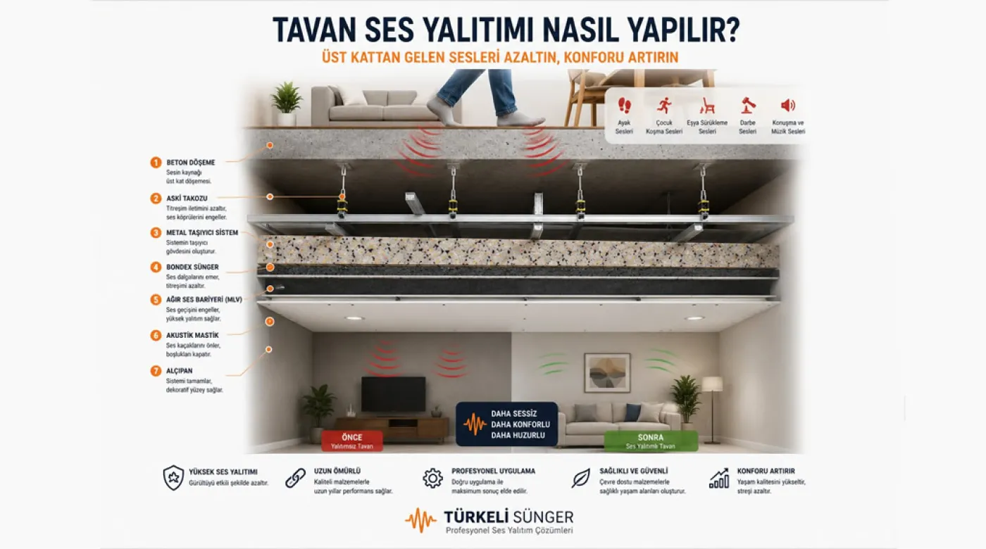 Tavan Ses Yalıtımı Nasıl Yapılır? Üst Kattan Gelen Gürültüyü Azaltmanın En Etkili Yolları (2026)